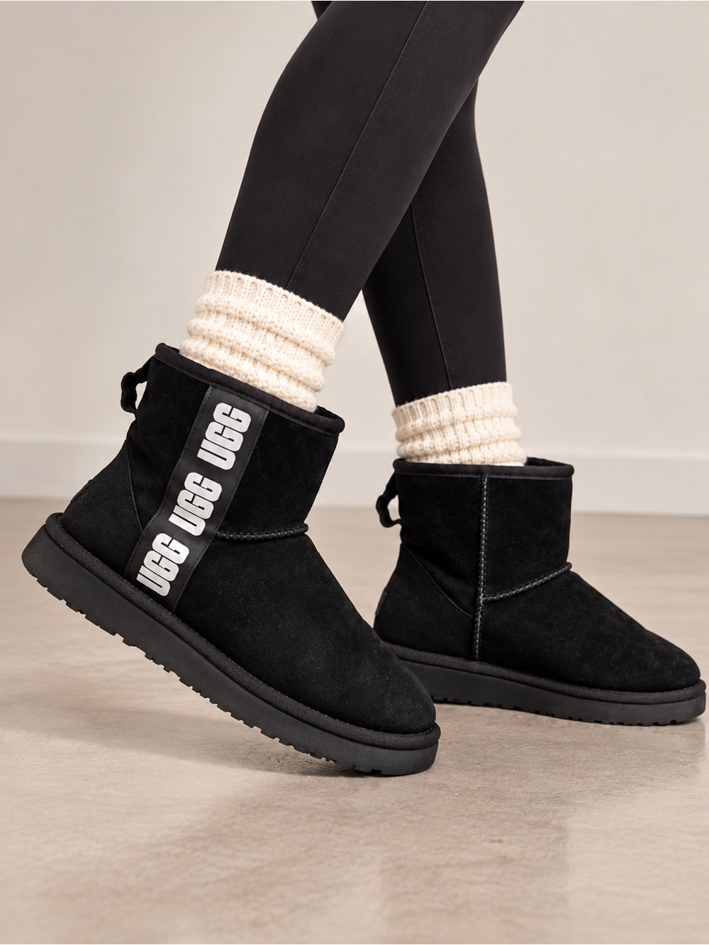 UGG Classic Mini Side Logo II Black Suede Boots Women’s 7